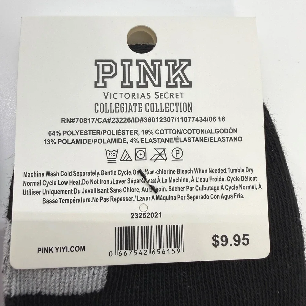 Victoria's Secret PINK Collegiate Collection Socks 2-Pack Purple & Black No Show